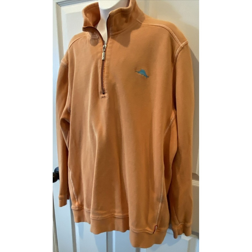 Tommy Bahama Relax Ribbed Orange Pull over XL 1/4 Zipper